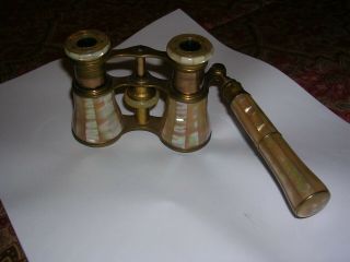Antique Lemaire Fabi Paris Opera Glasses Mother Of Pearl And Brass