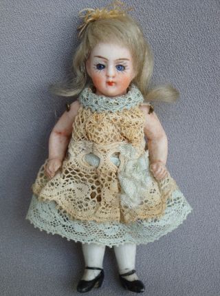 Antique Miniature All Bisque Doll French Or German 3.  3 " Long