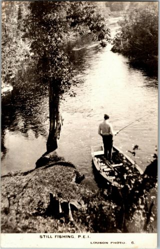 Rppc Man In Row Boat,  Still Fishing Prince Edward Island Vintage Postcard W14
