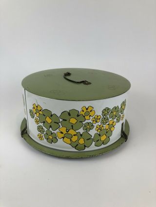 Vintage Ballonoff Tin Metal Green Yellow Cake Cover Tray Vintage Kitschy