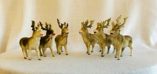 Six Vintage Collectible Christmas Celluloid Reindeer 1930 