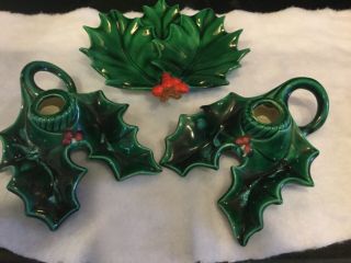 Vintage Ceramic Holland Mold Christmas Candle Holders And Candy/nut Dish