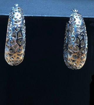Medium Sized Sterling Silver.  925 Filigree Hoop Pierced Earrings 1 ",  9g Vintage