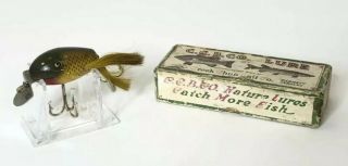 Vintage Early Creek Chub Ding Bat,  Wooden,  Glass Eyes,  Golden Shiner Lure W/ Box