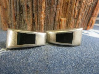 Vintage Sterling Silver Onyx Inlay Mexican Clip On Earrings L2
