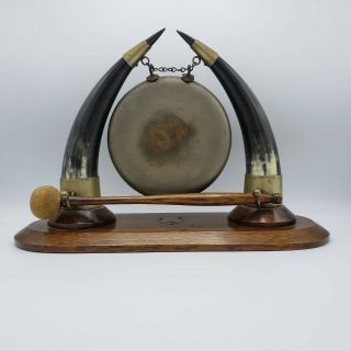 Antique G H & S Ltd.  Victorian Silverplate Dinner Gong W/ Horns