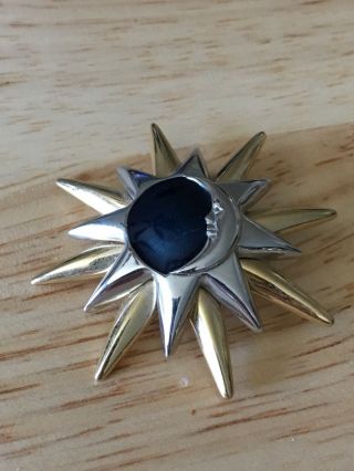 Vintage Liz Claiborne Lc Celestial Sun Moon Star Pin Brooch Gold Silver Plated