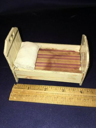 Antique German Dollhouse Miniature Gottschalk Bed,  Pillow White,  Gold