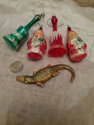 5 Antique Hand Blown Glass Christmas Ornaments & An Unusual Alligator