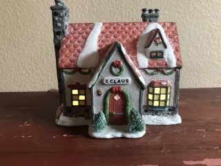 Vintage Ceramic Christmas Village Light Up House Santa Claus
