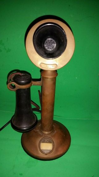 Antique Western Electric Brass Candlestick Telephone - 26al Kellogg Earpiece.