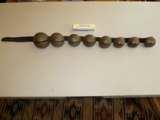 Antique Brass Sleigh Bells On Leather Strap (pedal Pattern)
