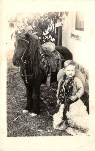 Rppc Boy Dressed As Cowboy With Pony 1932 Vintage Photo Postcard