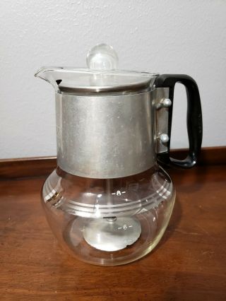 Vintage Pyrex French Press Coffee Maker 8 Cups Retro Chrome Banded Mcm