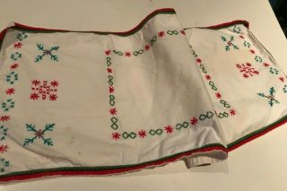 Swedish Vintage 1960s Table Runner,  Hand Embroidered Stylised Snowflakes