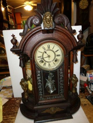 Antique Ansonia - Oak - Mirror Side Parlor Clock " Triumph " Ca.  1880 - To Restore - T830