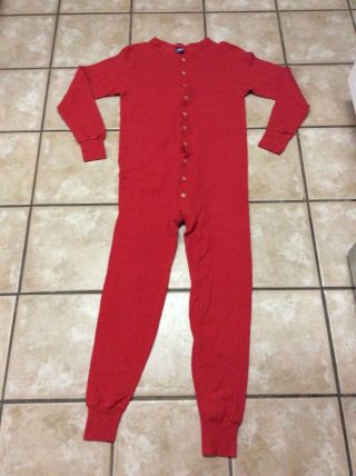 Vintage Duofold One Piece Union Suit Red Thermal Underwear Wool Blend Long Johns