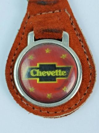 Vintage Chevy Chevette Logo Leather Keychain KeyRing FOB Tab Burnt Orange 2