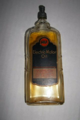 Vintage Gulf Electric Motor Oil Bottle 1930s Gulf Refining Co Pittsburgh Pa Cap