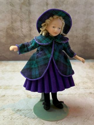 VINTAGE Miniature Dollhouse UK Artisan Porcelain Little Girl Arms Open Blonde 3
