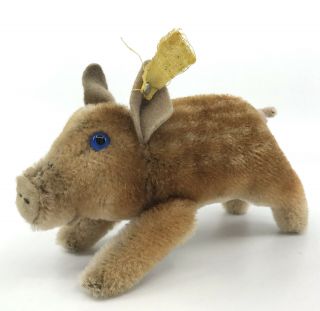 Steiff Dalle Young Wild Boar Pig Mohair Plush 10cm 4in Id Button Tag 1960s Vtg