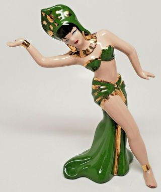 Vintage Napco Mcm Balinese Exotic Female Lady Dancer Figurine Dark Green K2290