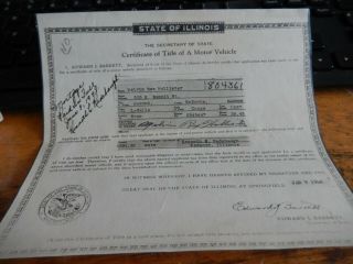Vtg 1937 Cadillac Lesalle Coupe Car Registration Certificate Illinois Auto Motor