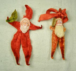 Two Vintage Pipe Cleaner Style Santa Claus Figures