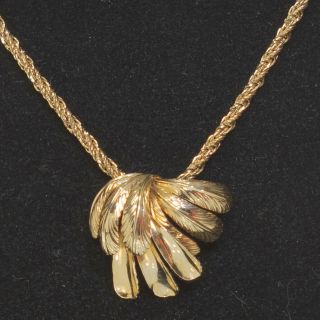 Vintage 1970 ' s Christian Dior Necklace Signed Germany Gold Tone Leafs Feathers 2