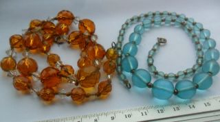 Vintage Jewellery Art Deco Glass Beads Necklace Faceted,  Frosted Blue Myra ????