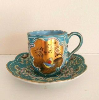 Vintage Lenwile Ardalt China Miniature Cup & Saucer Blue/gold Japan