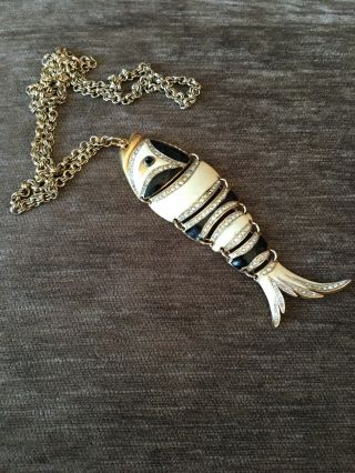 Vintage “d’orlan” Large Articulate Fish Pendant And Chain
