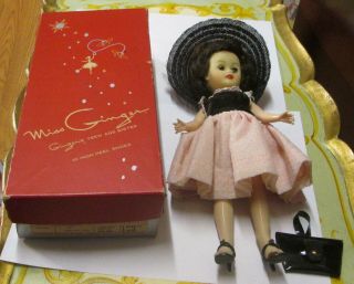 Vintage 10 " Cosmopolitan Miss Ginger Fashion Doll W Box & Black Pink Dress Hat,