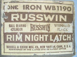 Vintage Russwin Iron Rim Night Latch Lock WB1190 with 2 Keys / Wrinkle Black 2