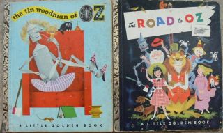 2 Vintage Little Golden Books The Road To Oz,  The Tin Woodman Of Oz " A " 1st