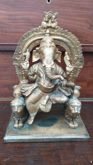 Large Heavy 5 Kilo Brass 4 Arm Ganesh Elephant God Budha Ganapati Statue