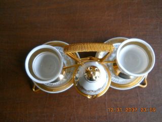 Set Of 2 Vintage Egg Cups With Stand & Salt Shaker - White With Gold Decoration 3