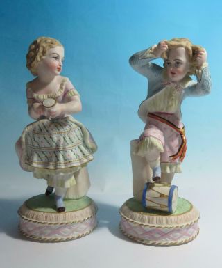 Pair Antique French Bisque Porcelain Figures Of Children