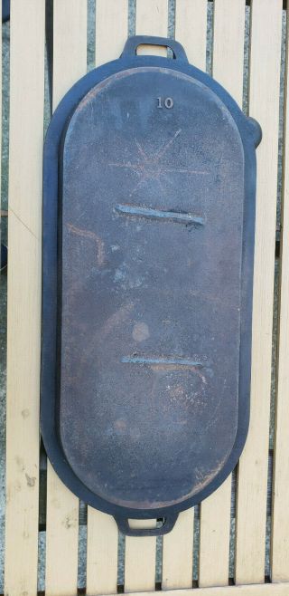 Antique Gate Mark 10 Cast Iron Griddle Civil War Oval Long Deep Skillet Fryer