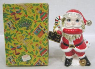 Vintage Christmas Winking Santa Claus Figurine With Tags And Box 1950s