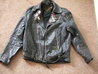 Vintage Waddington Black Soft Leather Motorcycle Jacket Size 38 " Inches