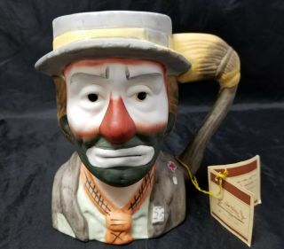 Vintage Emmett Kelly Jr Clown Face Coffee Mug Music Box Cup Flambro 1984 6.  5 "