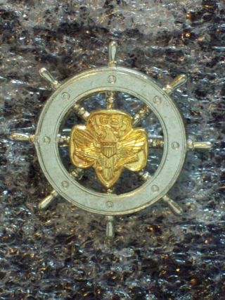 Girl Scout Mariner Membership Pin Vintage Signed Leavens Ship Captains Wheel Old