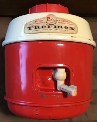 Vintage Poloron Thermex Cooler Jug Gallon Hot Cold Insulated Red Camping Picnic