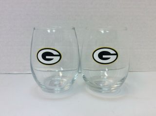 Green Bay Packers Drinking Glasses Set Of 2 W/ Official Nfl Stickers