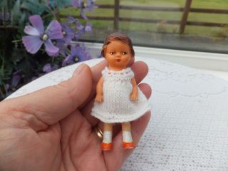 Old Vintage Antique Little Rubber Miniature Girl Doll 3 " 8 Cms Doll 