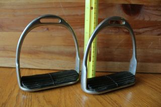 Brass Stirrups Vintage With Black Agrippin 4 - 1/2 " Foot Rest Horse Riding