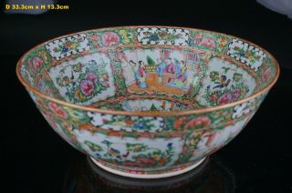 Large Antique Chinese Canton Famille Rose Porcelain Punch Bowl 19th C Qing