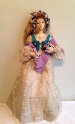 Vintage 17 " Handmade Ooak Fairy Goddess Maiden Cloth Fabric Doll Crochet Flowers