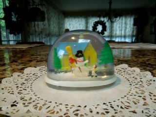 Vintage Christmas Snow Globe - Snowman,  Church,  Child Scene